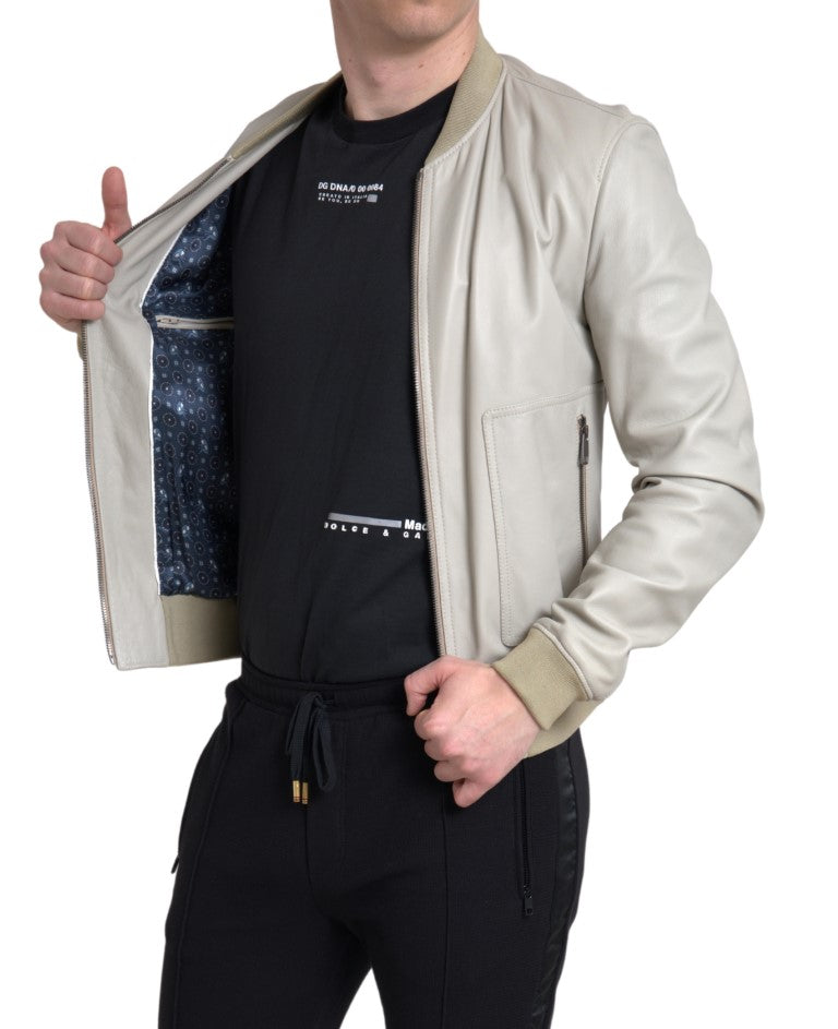 Dolce & Gabbana Cream Leather Bomber Jacket IT48 / M