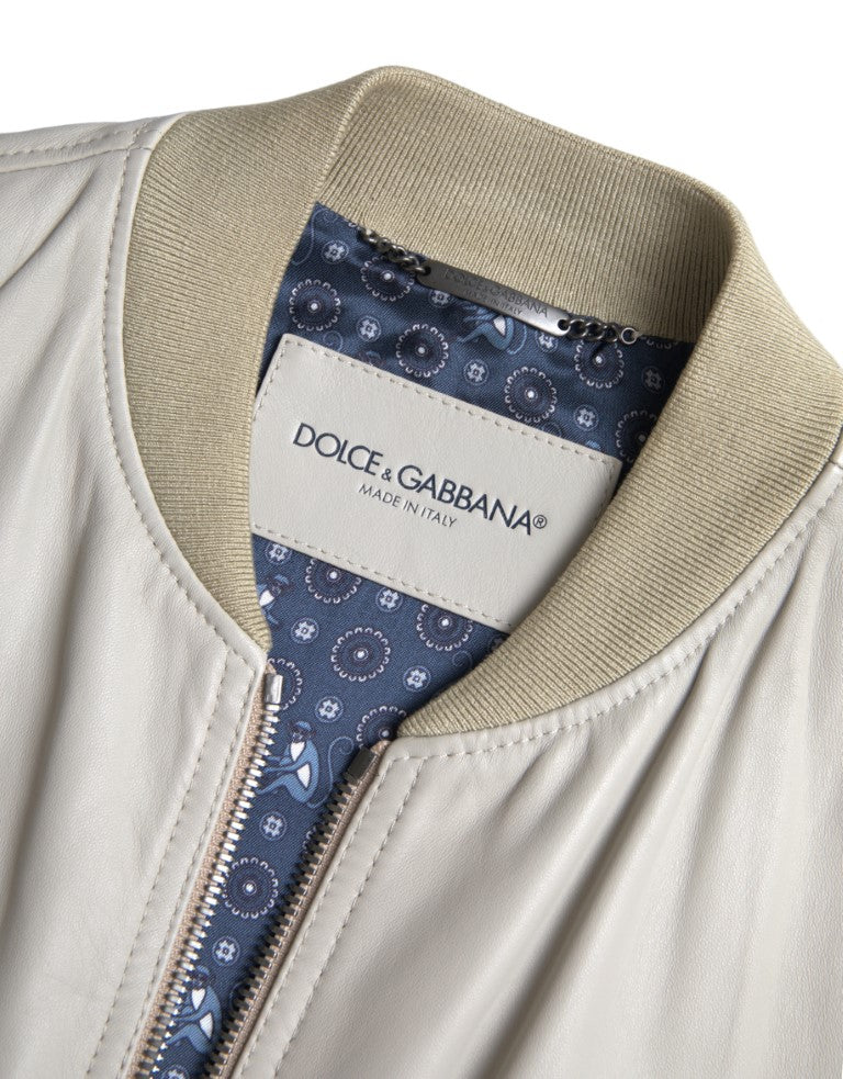 Dolce & Gabbana Cream Leather Bomber Jacket IT48 / M