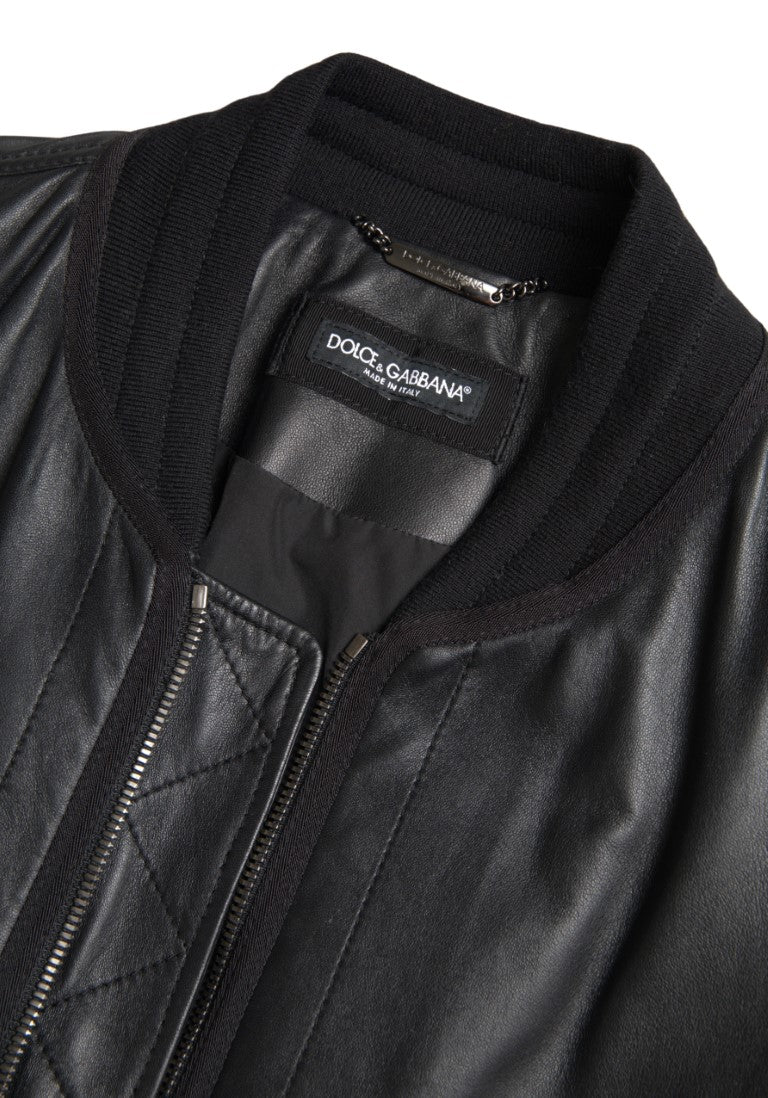 Dolce & Gabbana Elegant Black Leather Bomber Jacket IT44 / XS