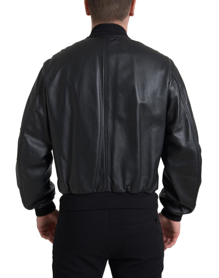 Dolce & Gabbana Elegant Black Leather Bomber Jacket IT44 / XS