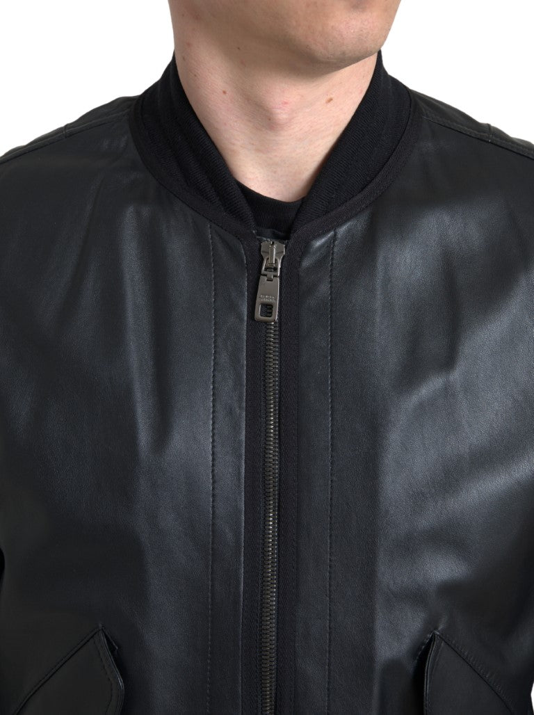 Dolce & Gabbana Elegant Black Leather Bomber Jacket IT44 / XS