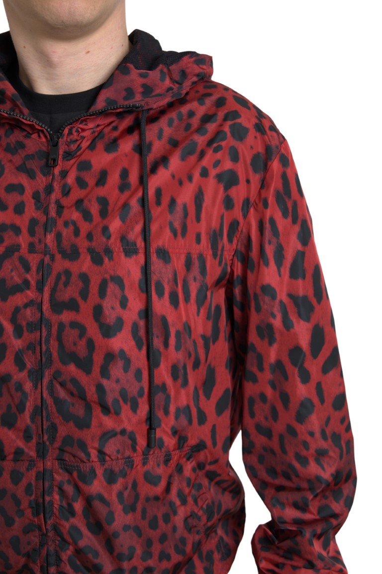 Dolce & Gabbana Red Leopard Hooded Bomber Jacket IT48 / M