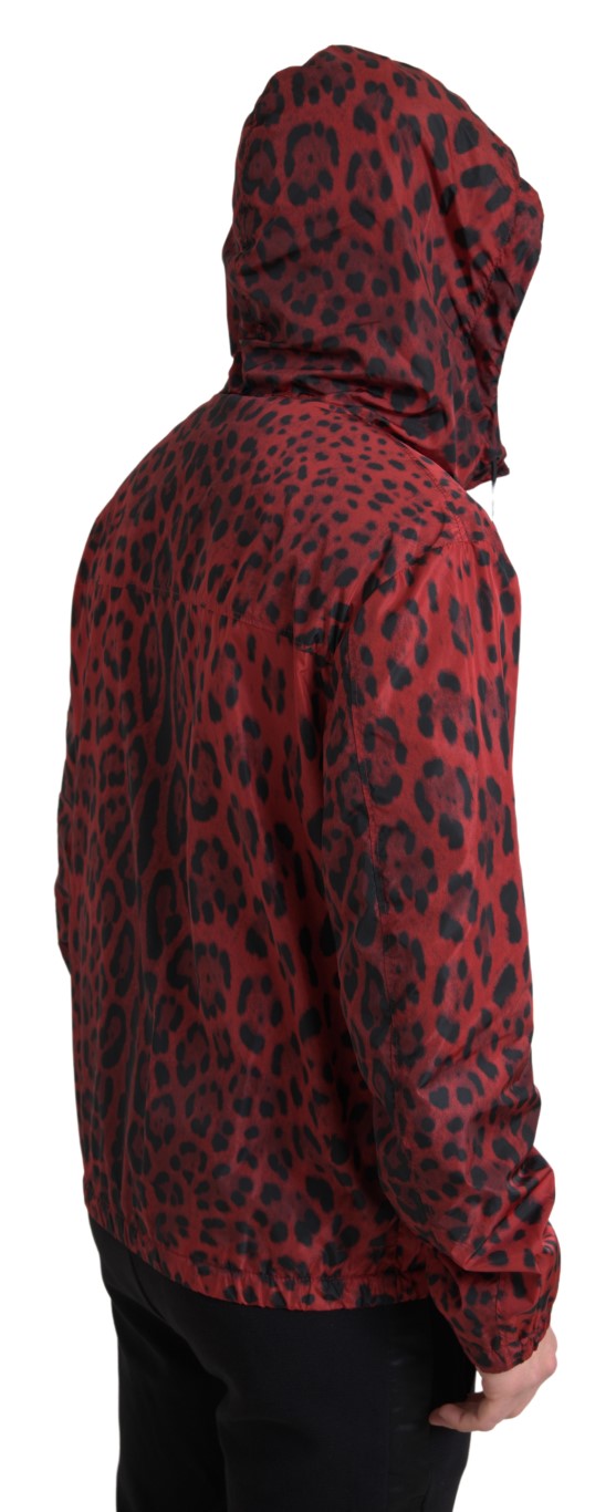 Dolce & Gabbana Red Leopard Hooded Bomber Jacket IT48 / M