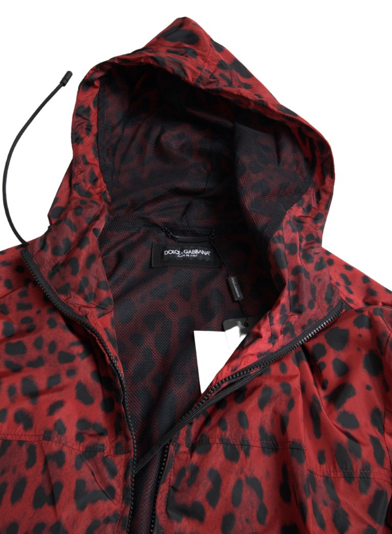 Dolce & Gabbana Red Leopard Hooded Bomber Jacket IT48 / M