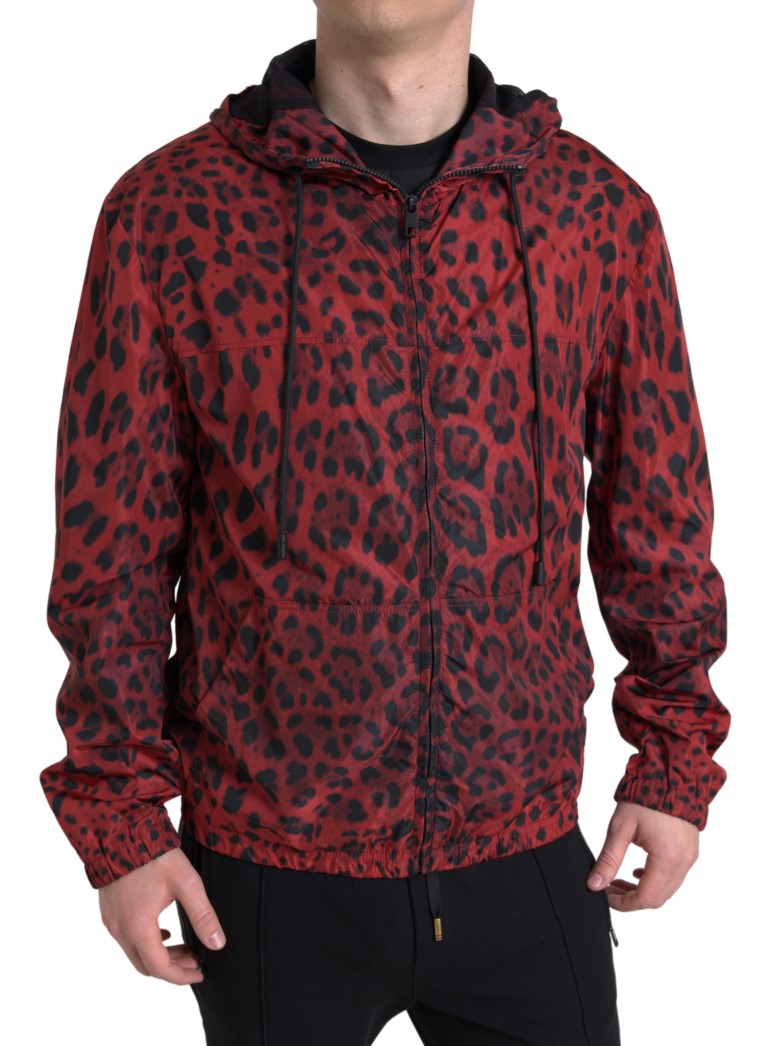 Dolce & Gabbana Red Leopard Hooded Bomber Jacket IT48 / M