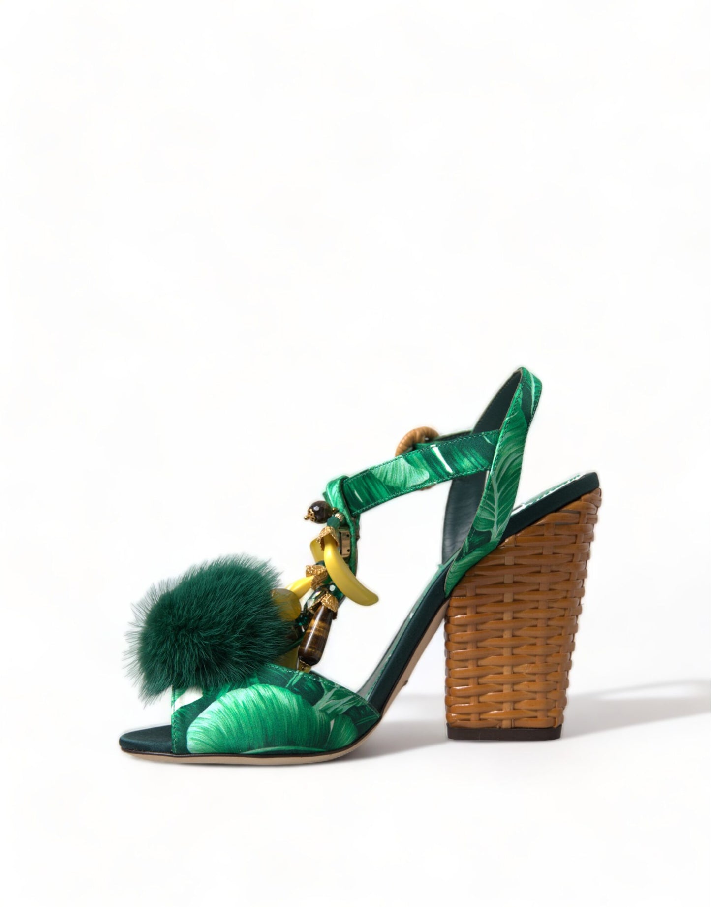 Dolce & Gabbana Green Crystal Mink Fur T-Strap Sandals EU35 / US4.5