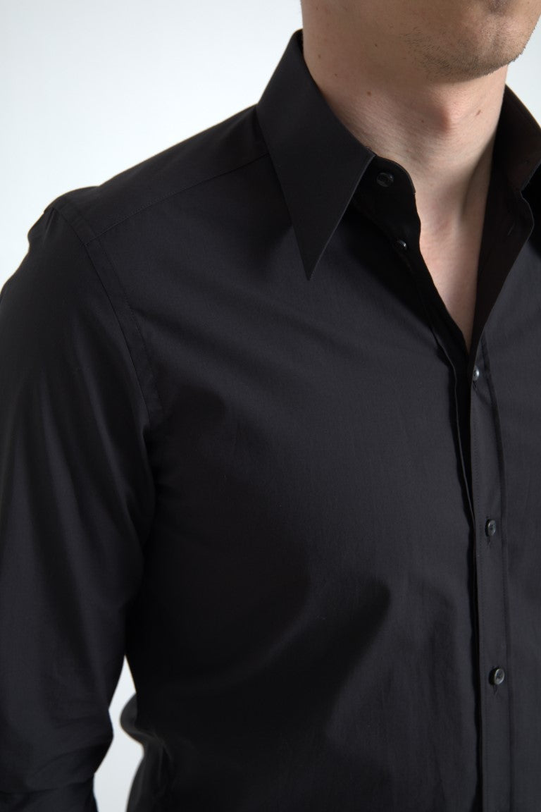 Dolce & Gabbana Elegant Slim Fit Black Cotton Dress Shirt IT39 / S