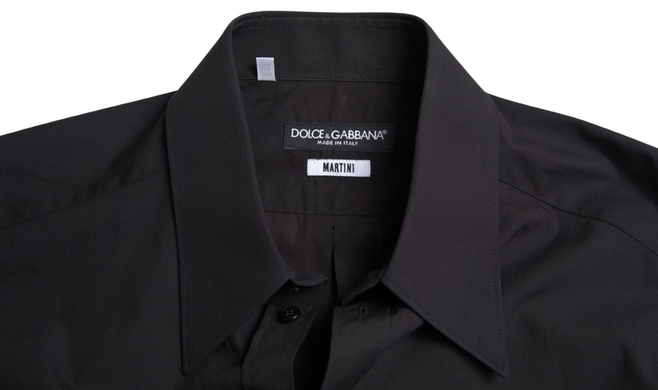 Dolce & Gabbana Elegant Slim Fit Black Cotton Dress Shirt IT39 / S