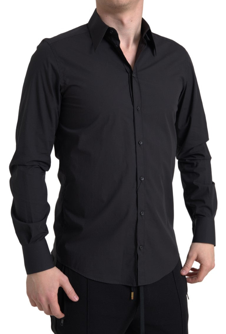 Dolce & Gabbana Elegant Slim Fit Black Cotton Dress Shirt IT39 / S