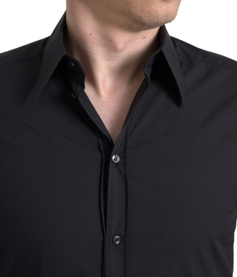 Dolce & Gabbana Elegant Slim Fit Black Cotton Dress Shirt IT39 / S