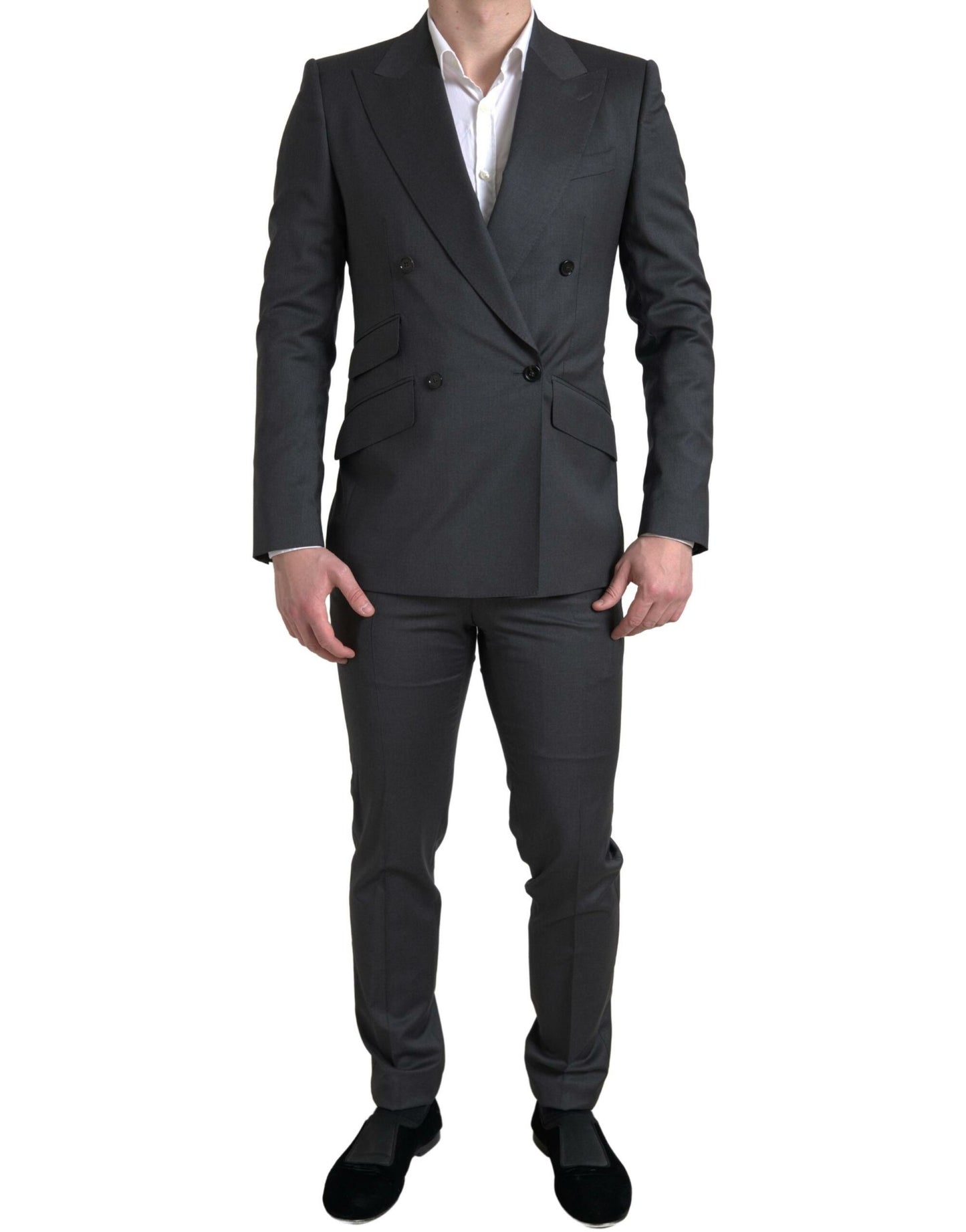 Dolce & Gabbana Sleek Grey Slim Fit Double Breasted Suit IT46 / S