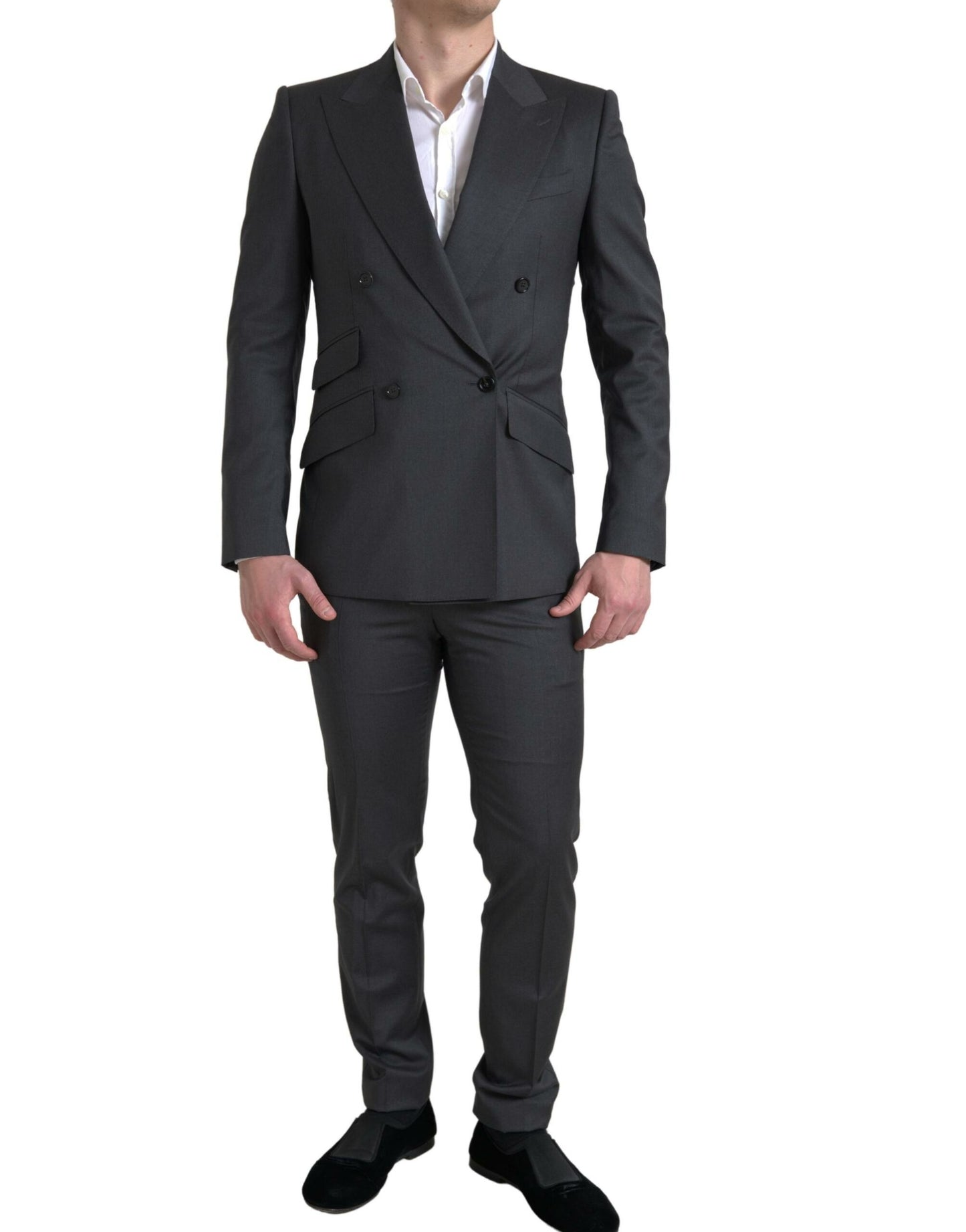 Dolce & Gabbana Sleek Grey Slim Fit Double Breasted Suit IT46 / S