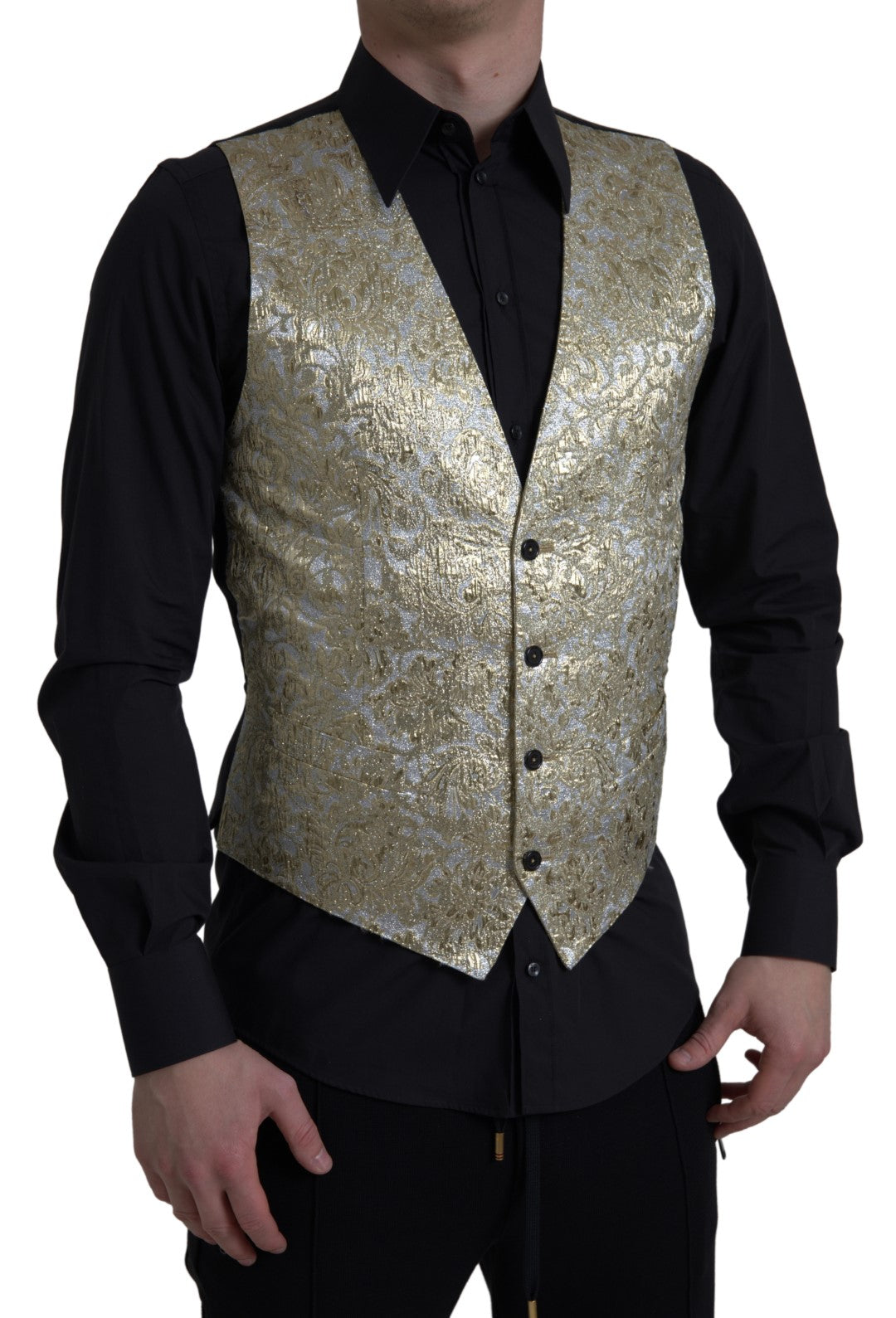 Dolce & Gabbana Elegant Gold Silk Formal Vest IT48 / M