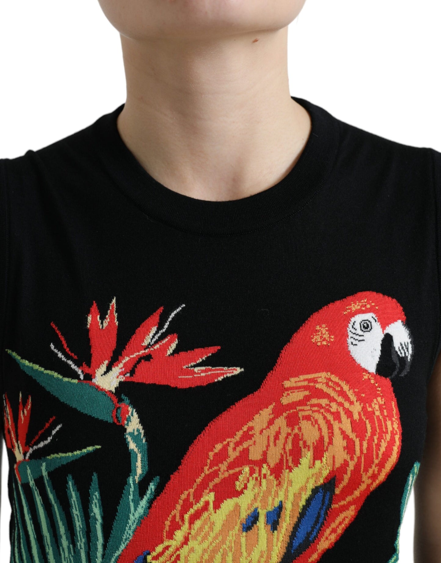 Dolce & Gabbana Elegant Crew Neck Wool Silk Tank with Bird Embroidery IT38 / XS