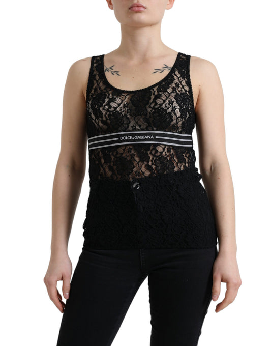 Dolce & Gabbana Elegant Lace Tank Top with Logo Stripe IT40 / S