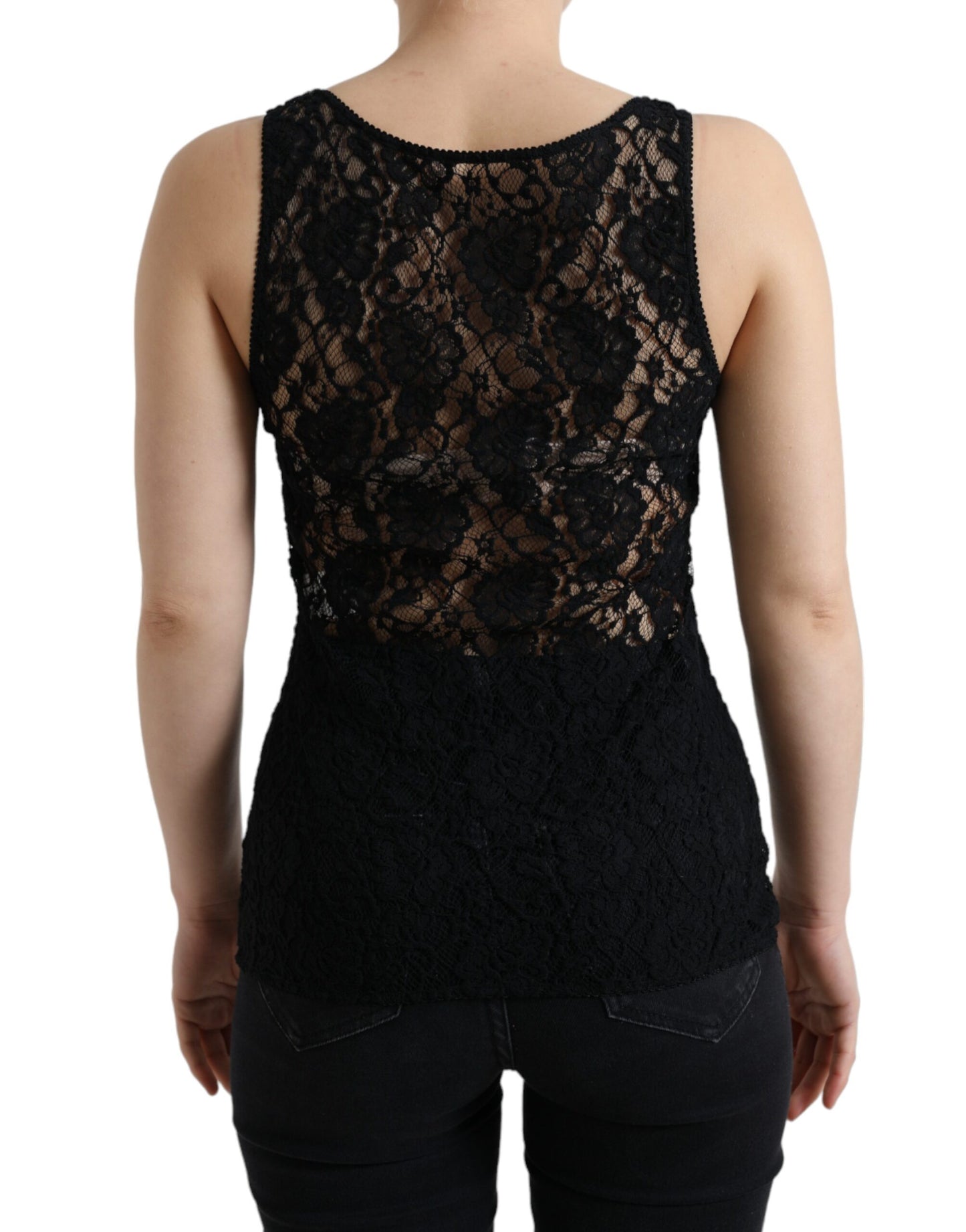 Dolce & Gabbana Elegant Lace Tank Top with Logo Stripe IT40 / S