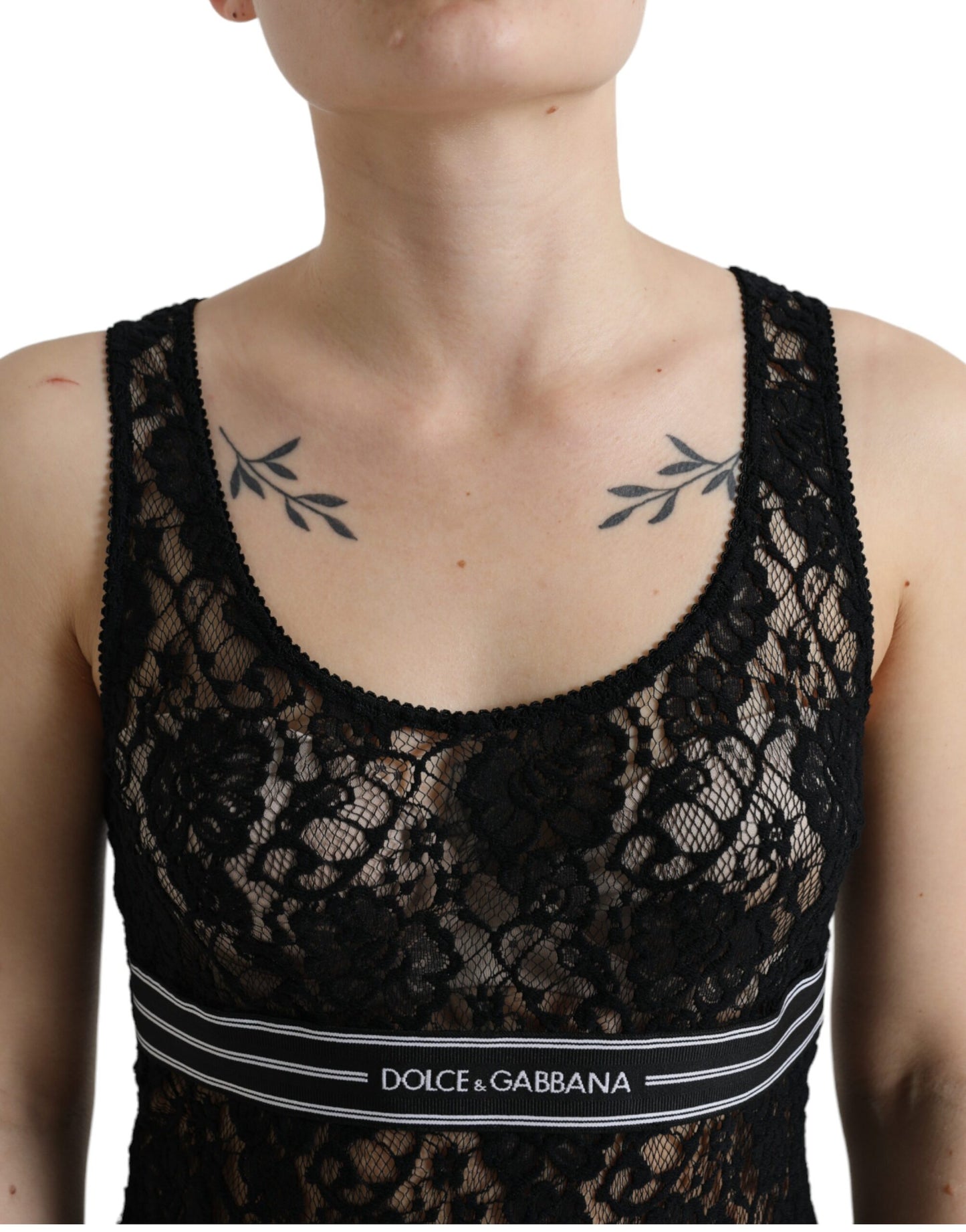 Dolce & Gabbana Elegant Lace Tank Top with Logo Stripe IT40 / S