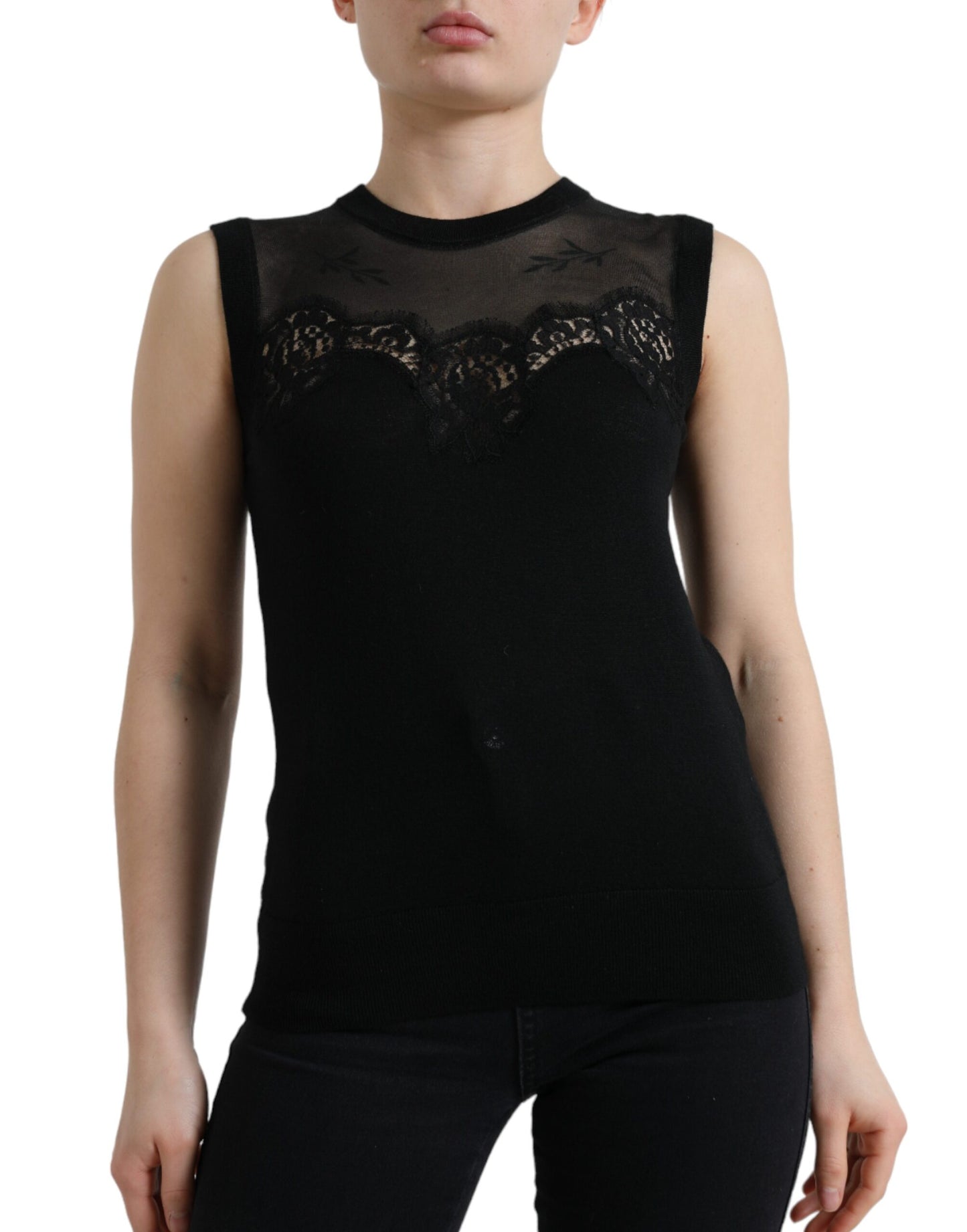 Dolce & Gabbana Elegant Lace Trim Sleeveless Tank Top IT38 / XS