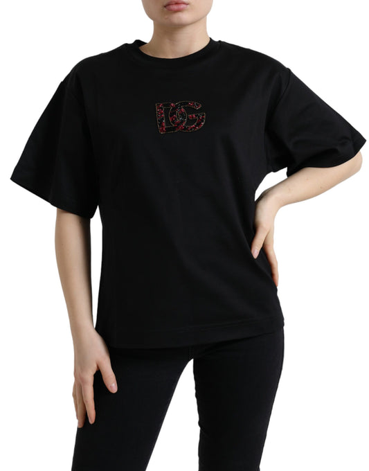 Dolce & Gabbana Elegant Black Crystal-Embellished T-Shirt IT36 / XXS