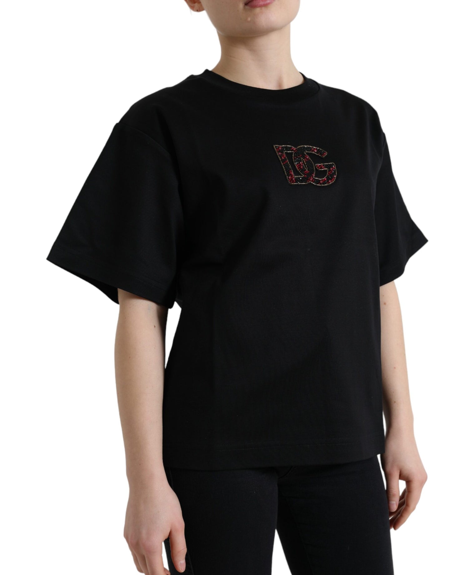 Dolce & Gabbana Elegant Black Crystal-Embellished T-Shirt IT36 / XXS