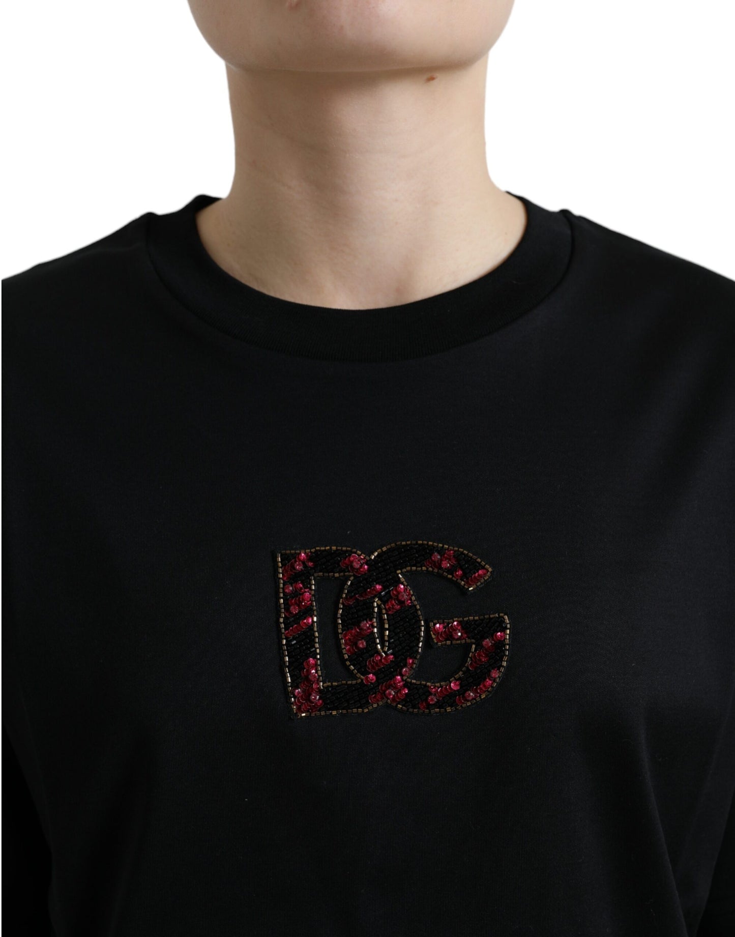 Dolce & Gabbana Elegant Black Crystal-Embellished T-Shirt IT36 / XXS