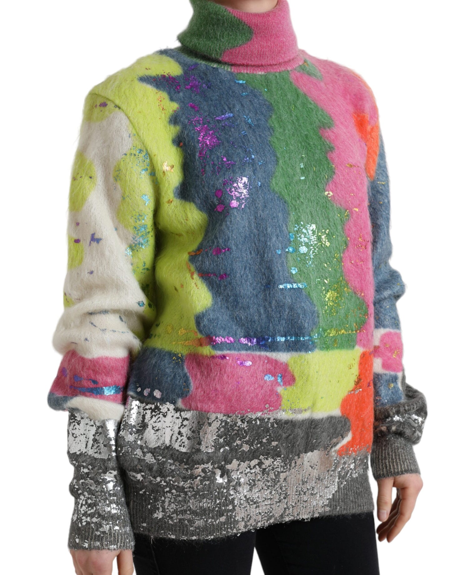 Dolce & Gabbana Multicolor Mohair Stripe Turtleneck Sweater IT38 / XS