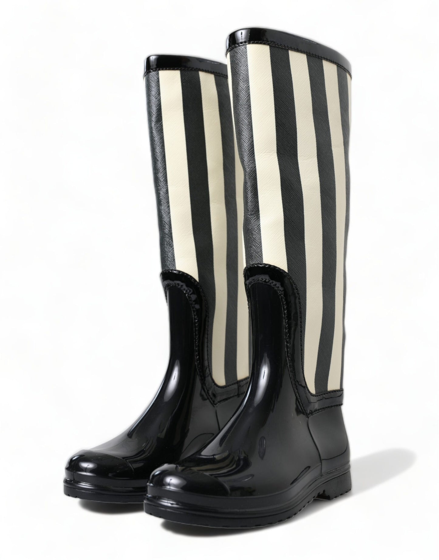 Dolce & Gabbana Black and White Striped Knee High Boots EU35 / US4.5