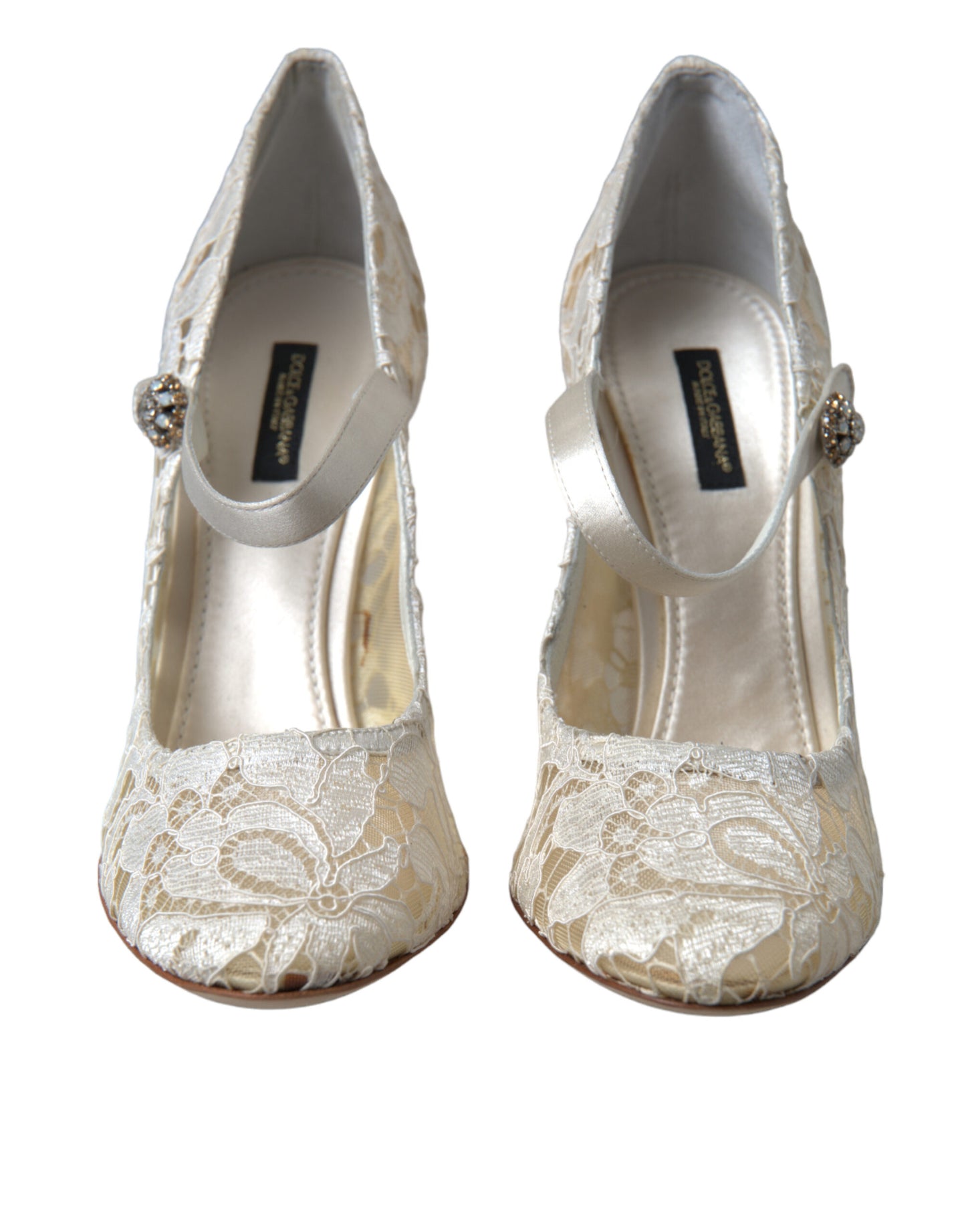 Dolce & Gabbana Chic Lace Block Heels Sandals in Cream White EU40 / US9.5