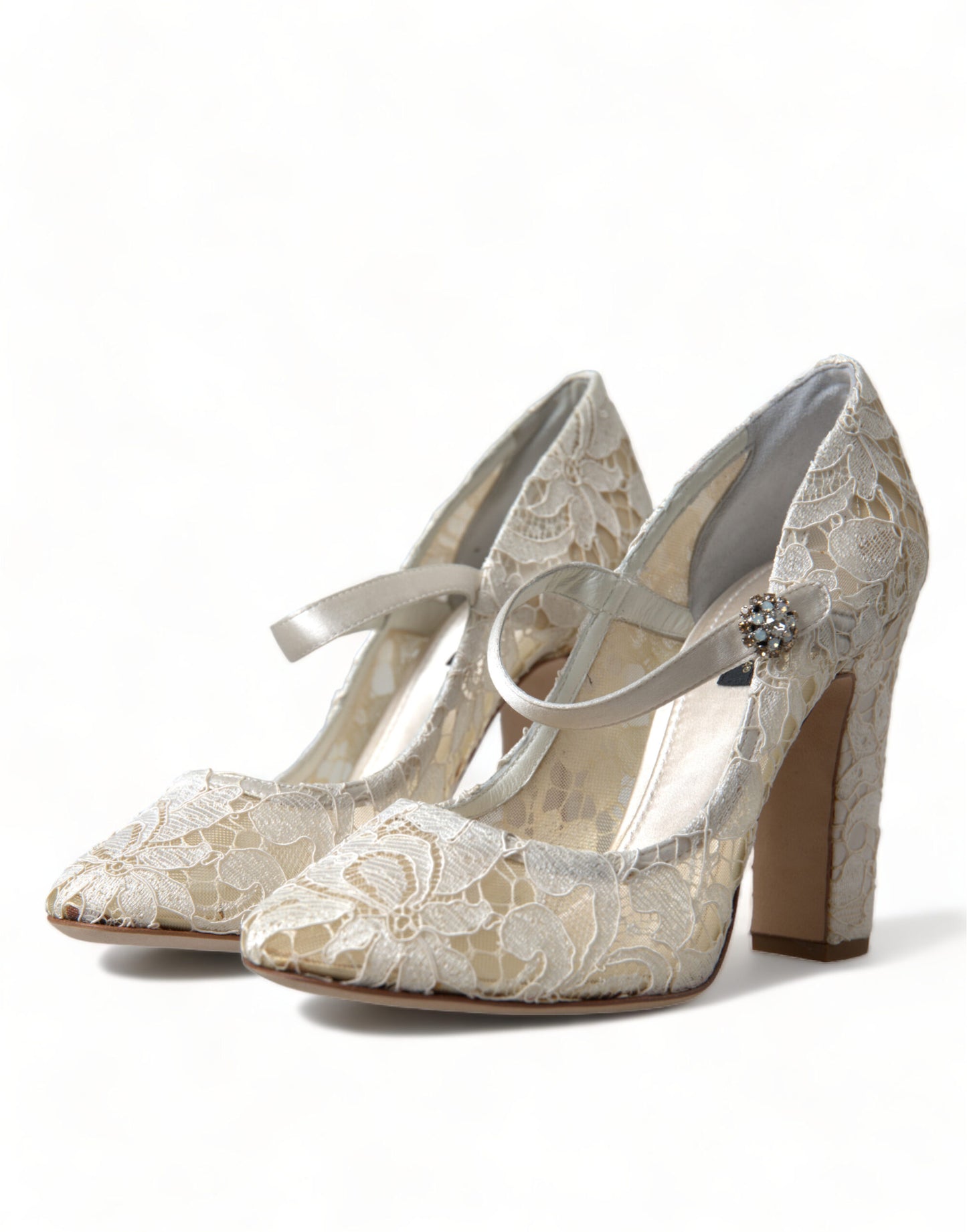 Dolce & Gabbana Chic Lace Block Heels Sandals in Cream White EU40 / US9.5