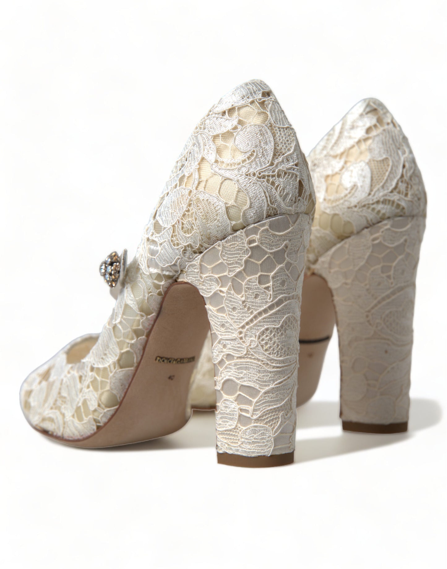 Dolce & Gabbana Chic Lace Block Heels Sandals in Cream White EU40 / US9.5