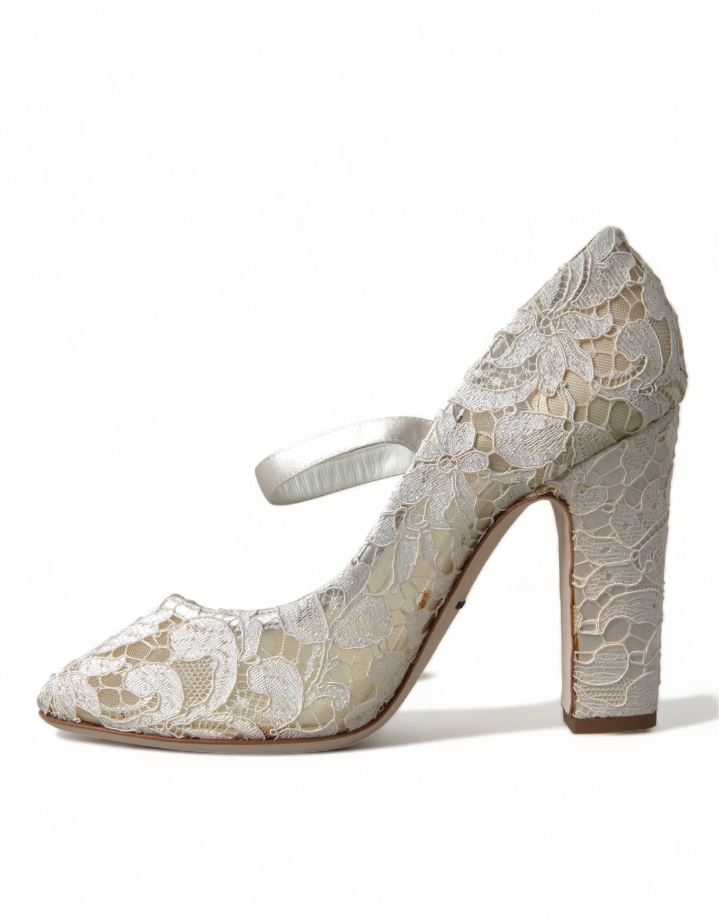 Dolce & Gabbana Chic Lace Block Heels Sandals in Cream White EU40 / US9.5