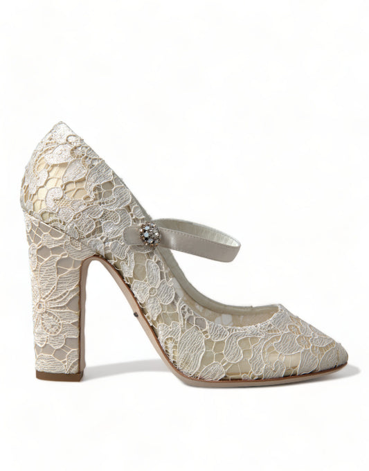 Dolce & Gabbana Chic Lace Block Heels Sandals in Cream White EU40 / US9.5