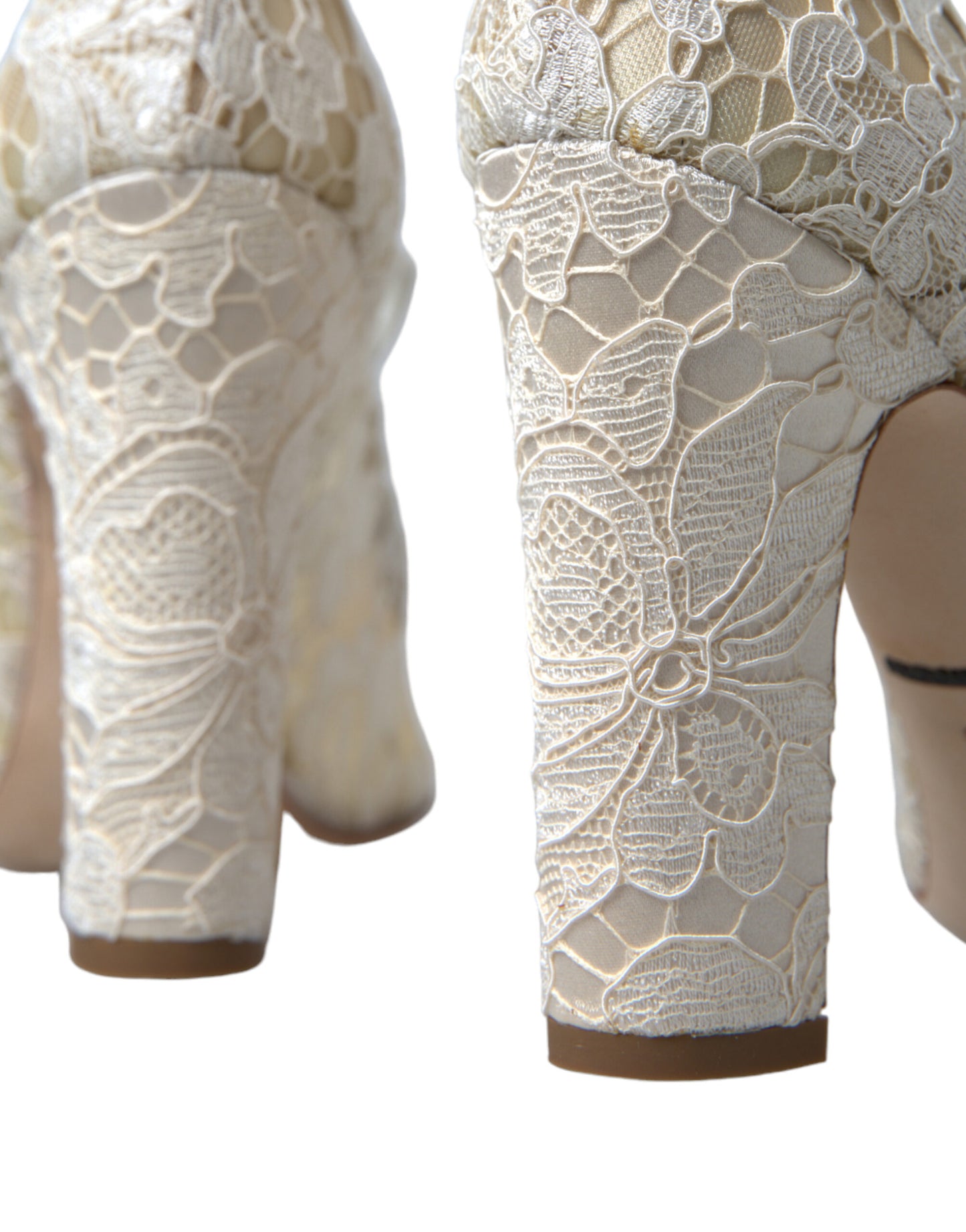 Dolce & Gabbana Chic Lace Block Heels Sandals in Cream White EU40 / US9.5