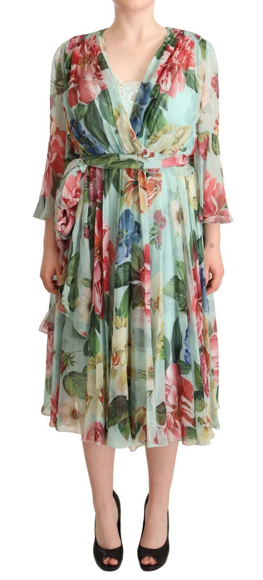 Dolce & Gabbana Floral Silk Midi Wrap Dress IT42 / M