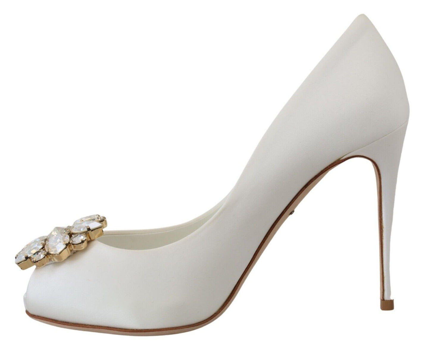 Dolce & Gabbana Crystal-Embellished White Peep Toe Heels EU38 / US7.5