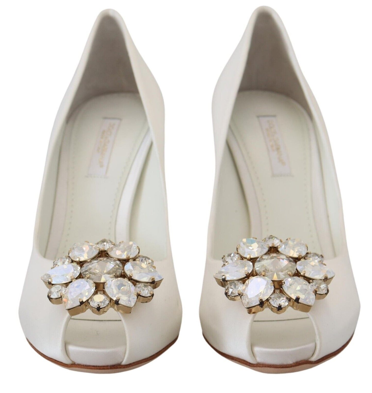 Dolce & Gabbana Crystal-Embellished White Peep Toe Heels EU38 / US7.5