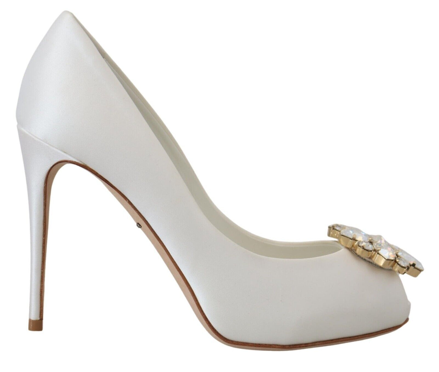 Dolce & Gabbana Crystal-Embellished White Peep Toe Heels EU38 / US7.5