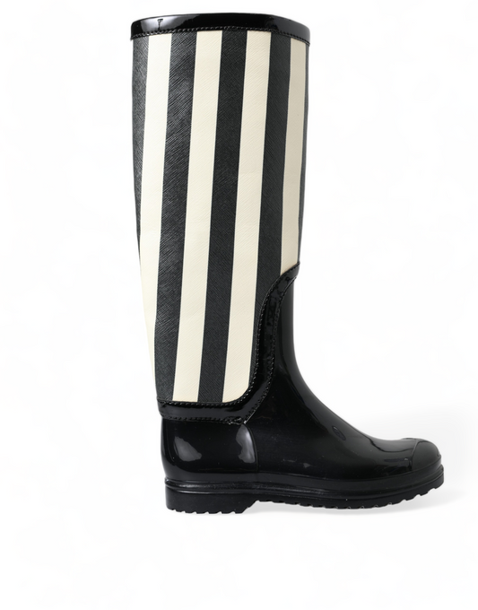 Dolce & Gabbana Black and White Striped Knee High Boots EU35 / US4.5