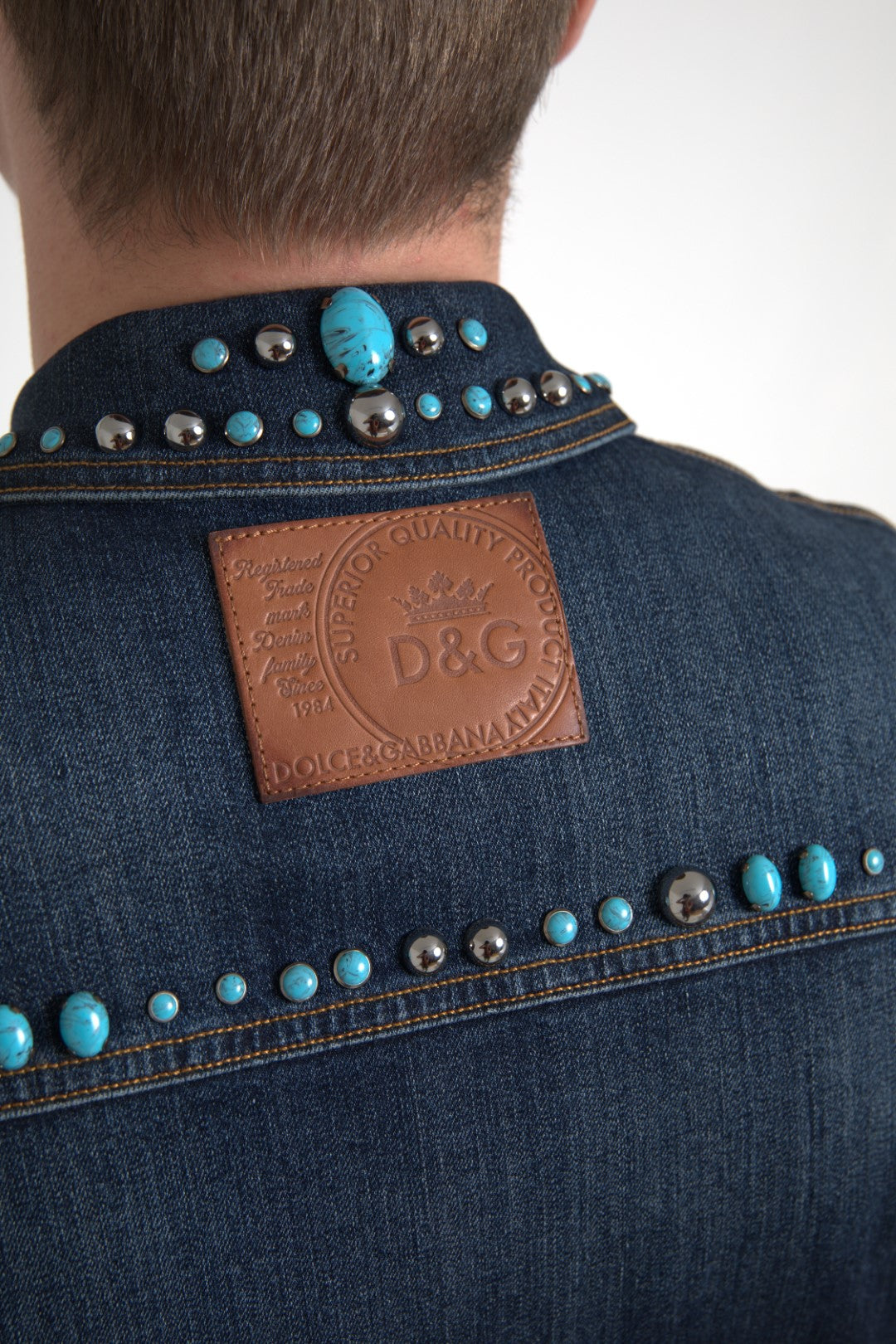 Dolce & Gabbana Embellished Turquoise Denim Jacket