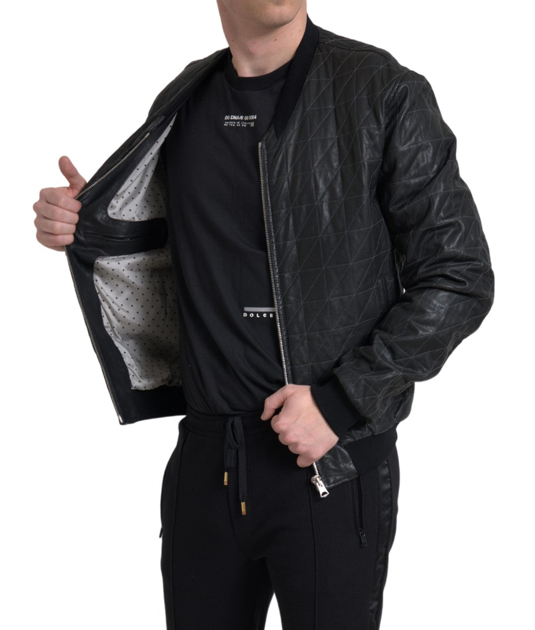 Dolce & Gabbana Elegant Black Leather Bomber Jacket IT50 / L