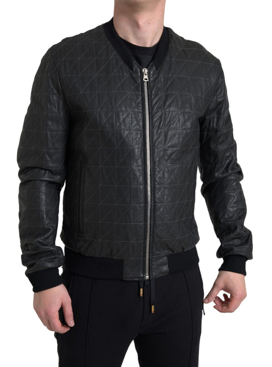 Dolce & Gabbana Elegant Black Leather Bomber Jacket IT50 / L