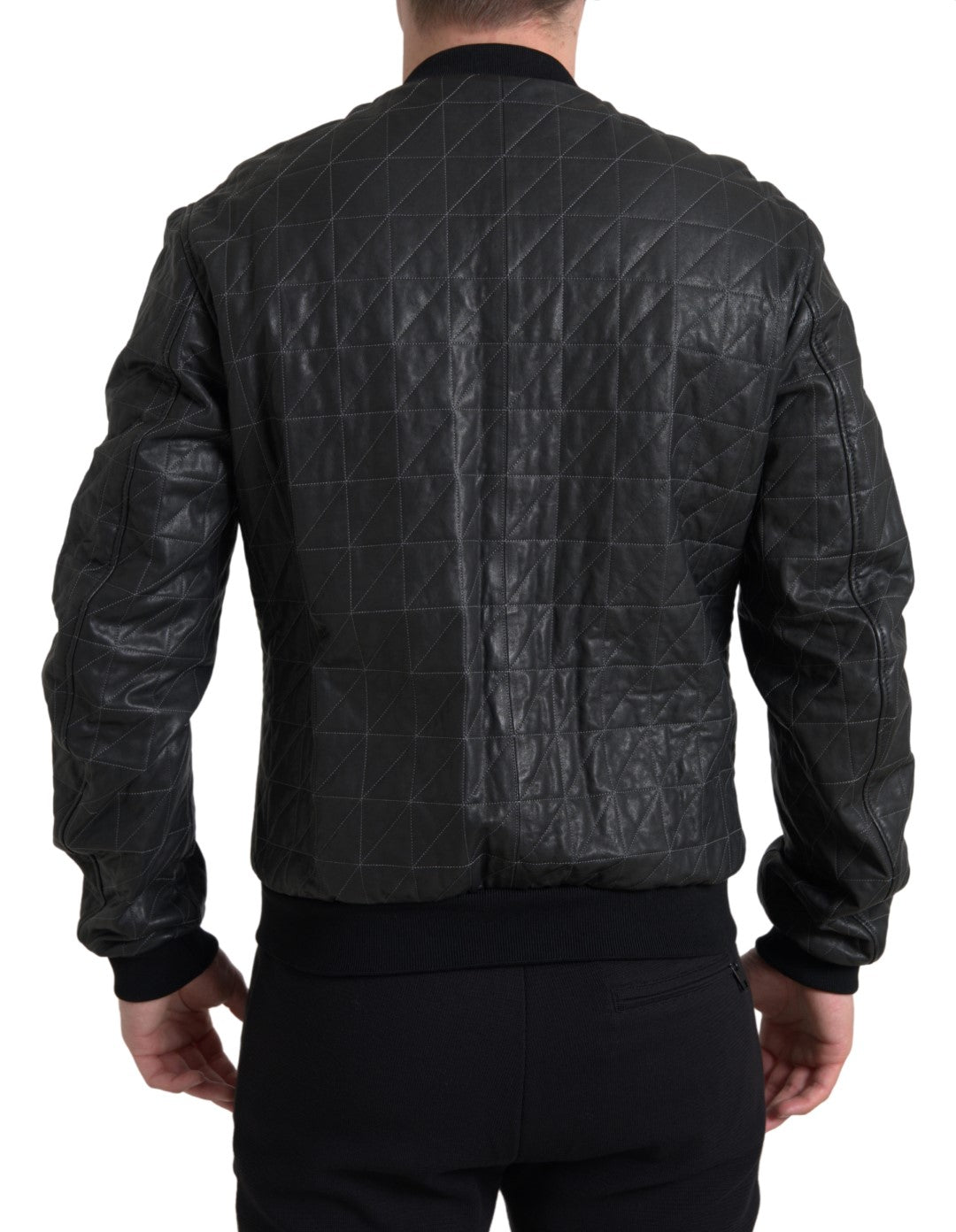 Dolce & Gabbana Elegant Black Leather Bomber Jacket IT50 / L