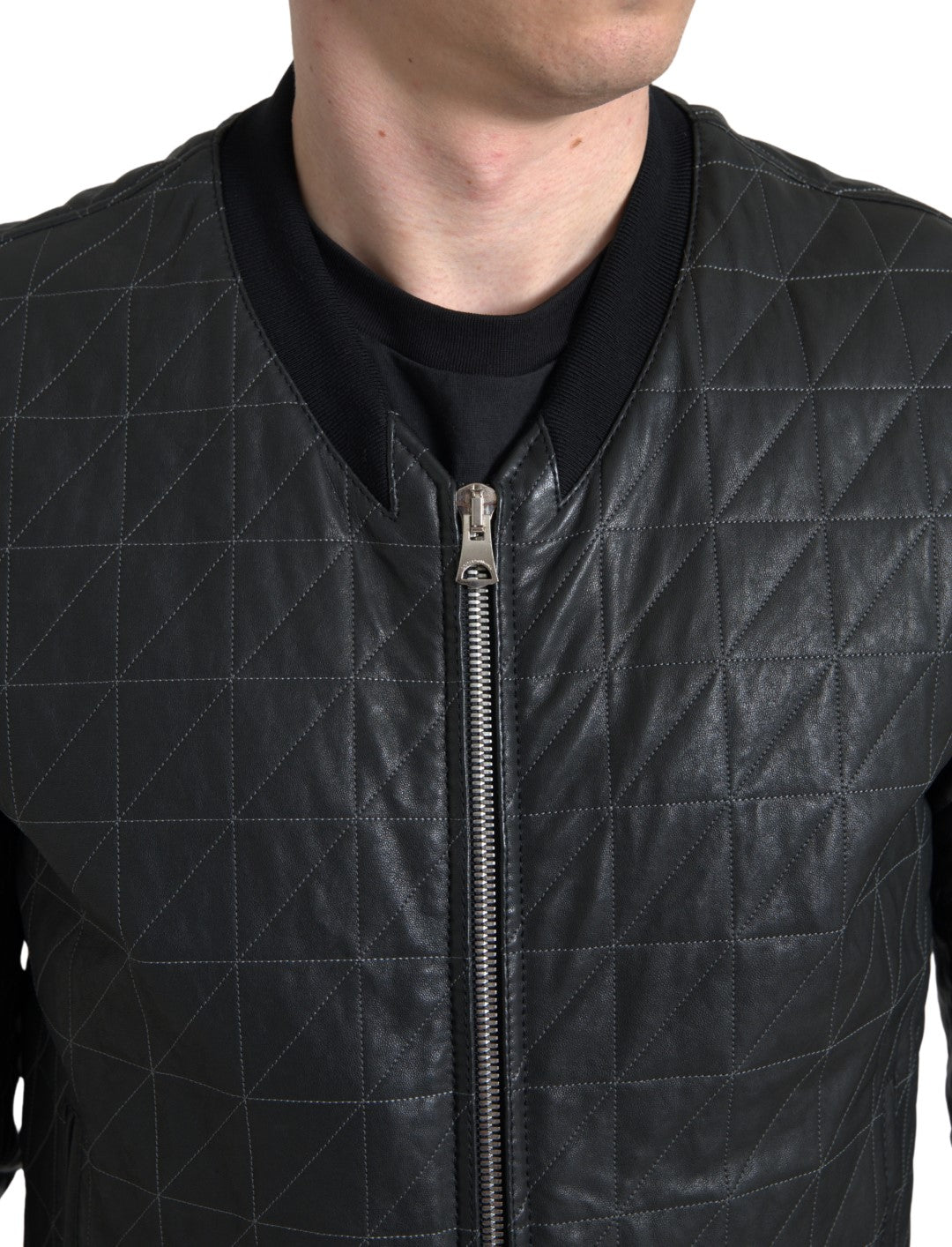 Dolce & Gabbana Elegant Black Leather Bomber Jacket IT50 / L