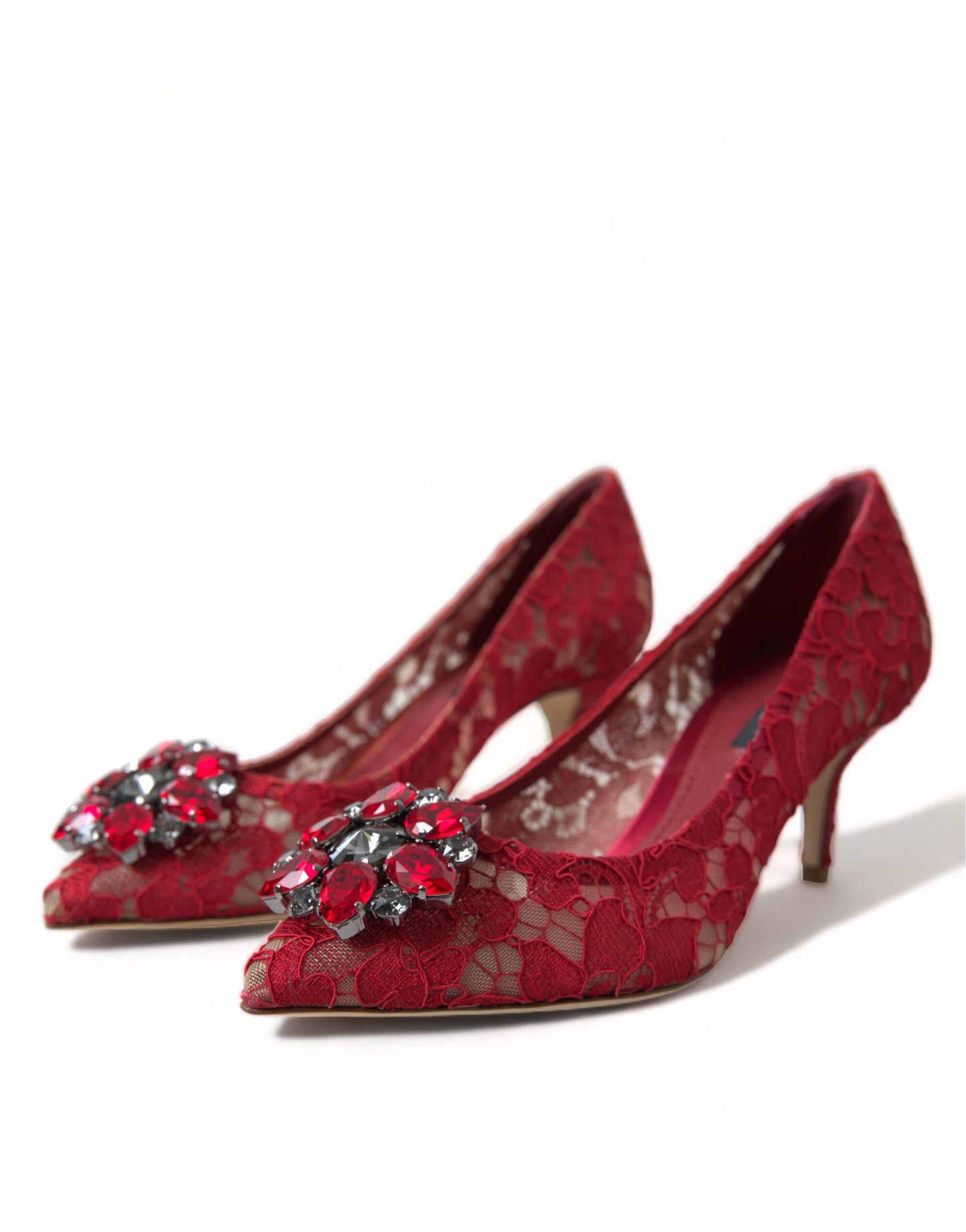 Dolce & Gabbana Radiant Red Lace Heels with Crystals EU36 / US5.5