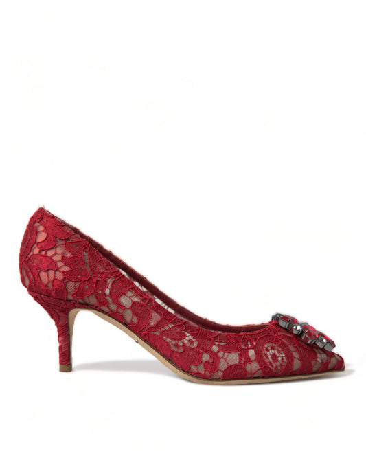 Dolce & Gabbana Radiant Red Lace Heels with Crystals EU36 / US5.5