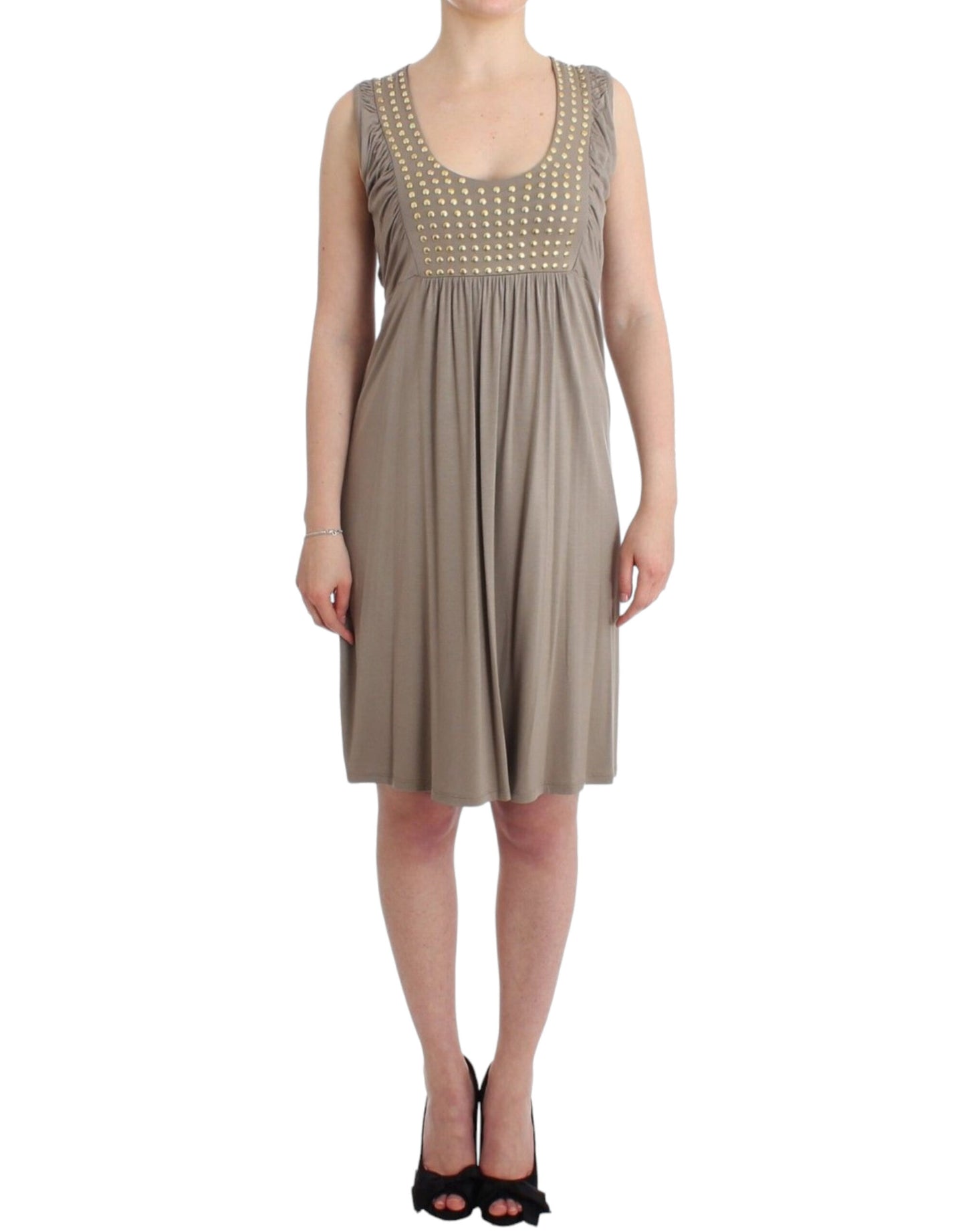 Roccobarocco Studded Sheath Knee-Length Dress in Beige IT42 | M