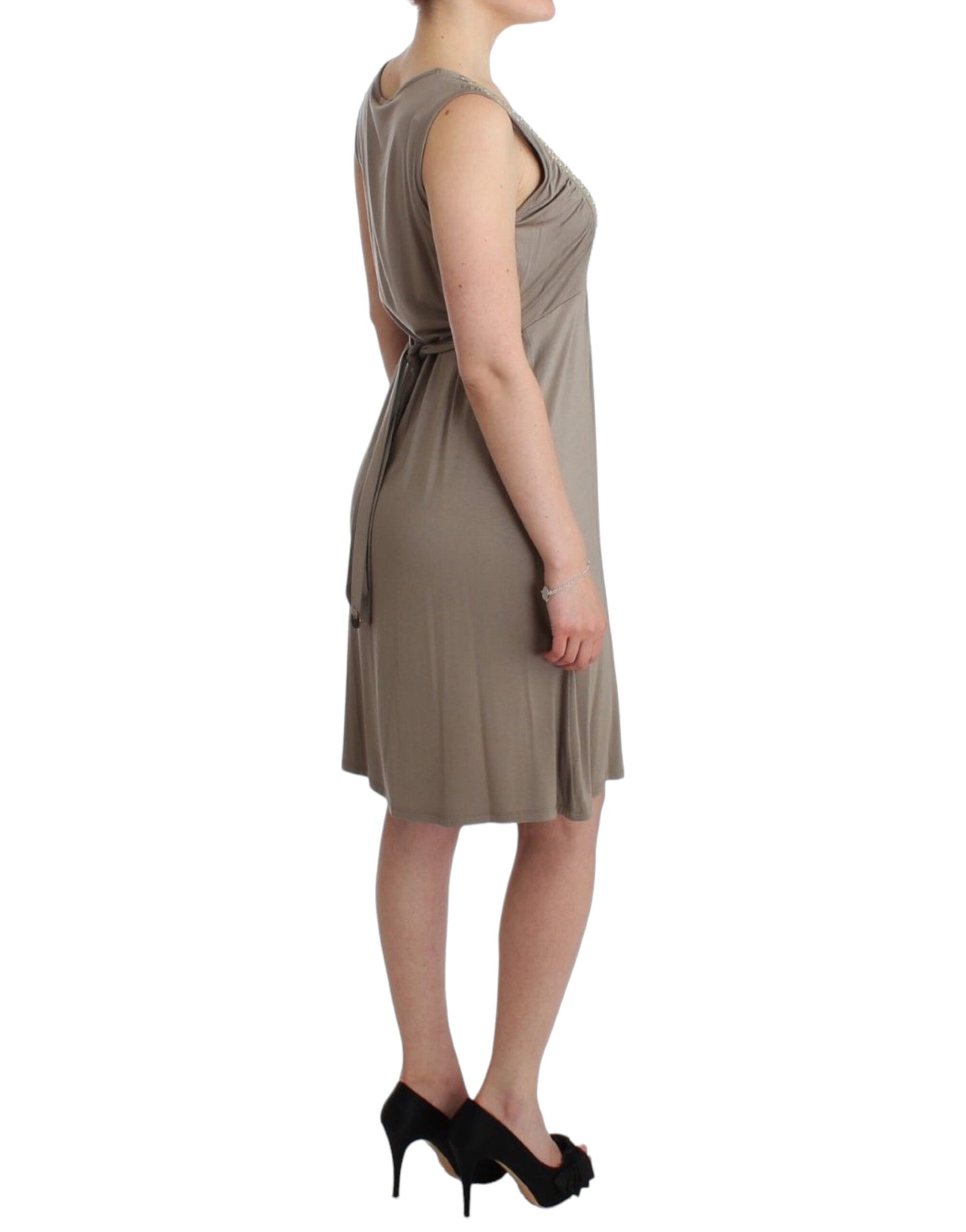 Roccobarocco Studded Sheath Knee-Length Dress in Beige IT42 | M