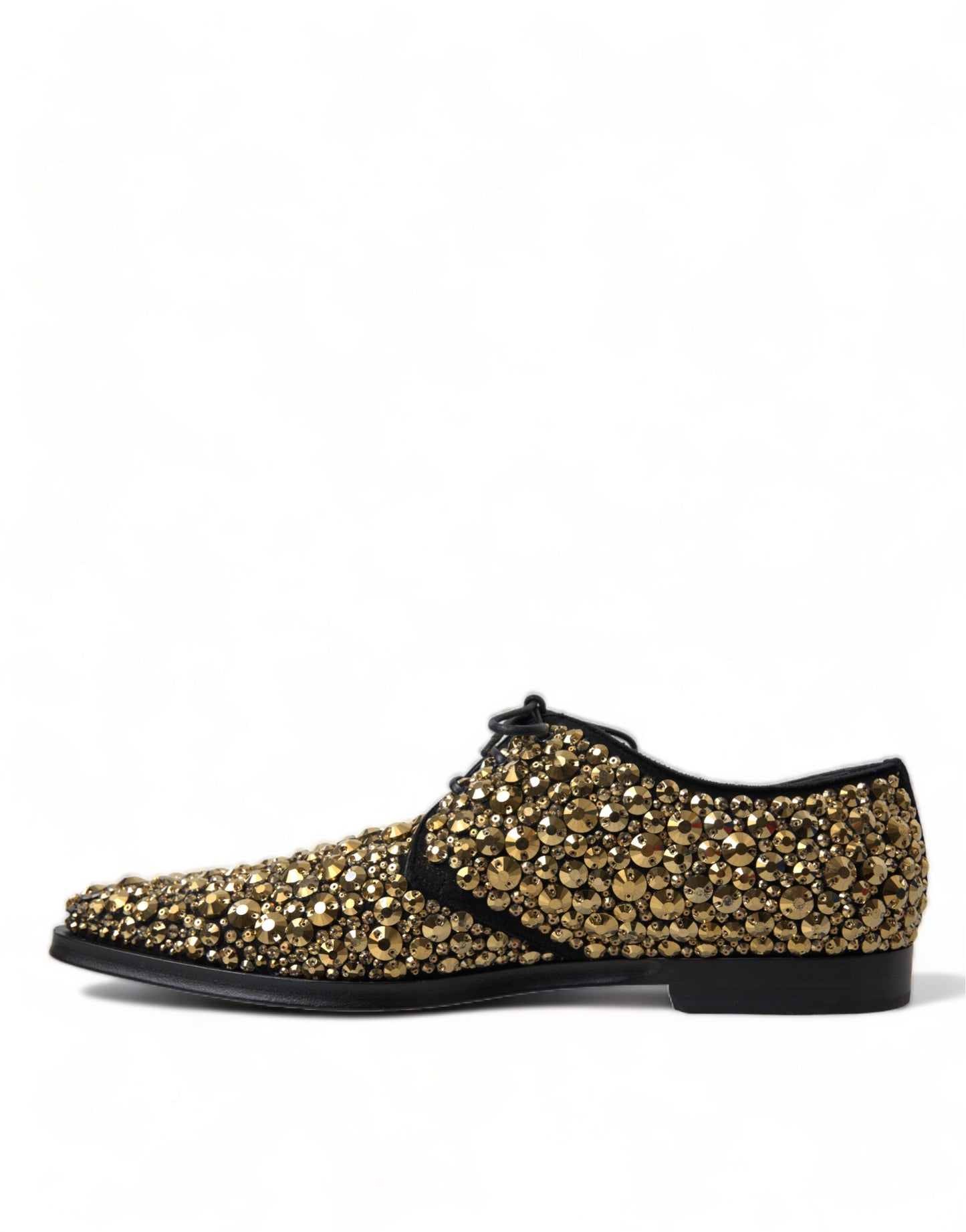 Dolce & Gabbana Elegant Gold Black Suede Derby Dress Shoes EU43.5 / US10.5