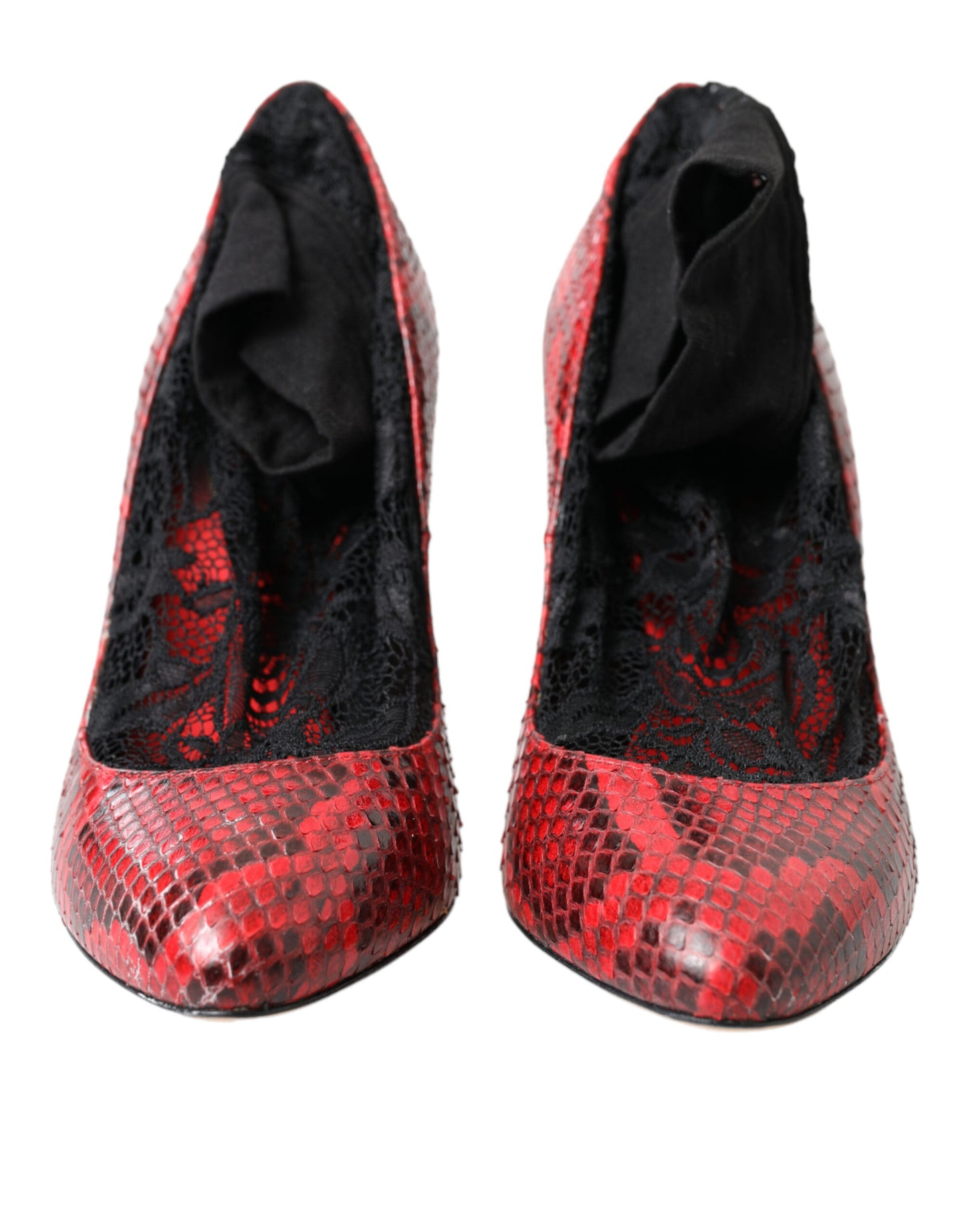 Dolce & Gabbana Red Almond Toe Snakeskin Pumps with Lace Socks EU36.5 / US6