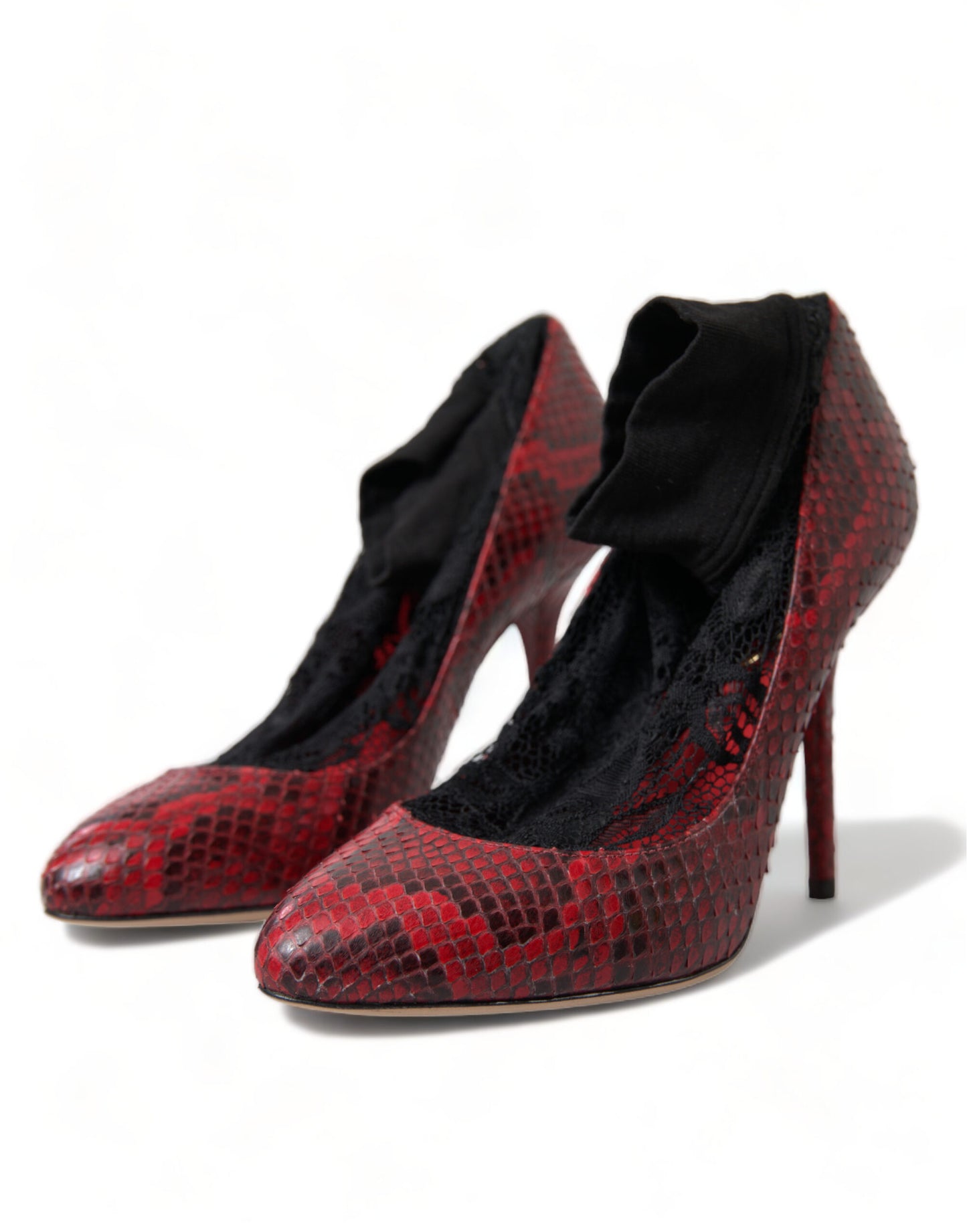 Dolce & Gabbana Red Almond Toe Snakeskin Pumps with Lace Socks EU36.5 / US6